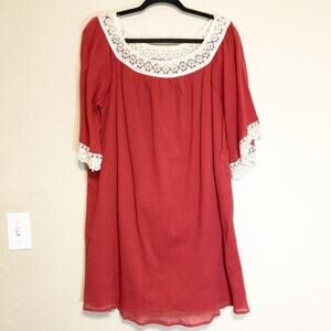 Umgee Womens Dress Small Tunic Orange Lace Trim Boho